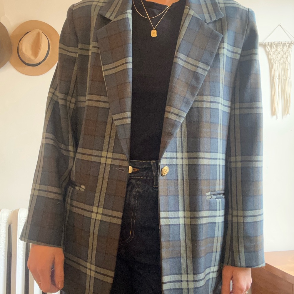 Blue and Gray Plaid Blazer
